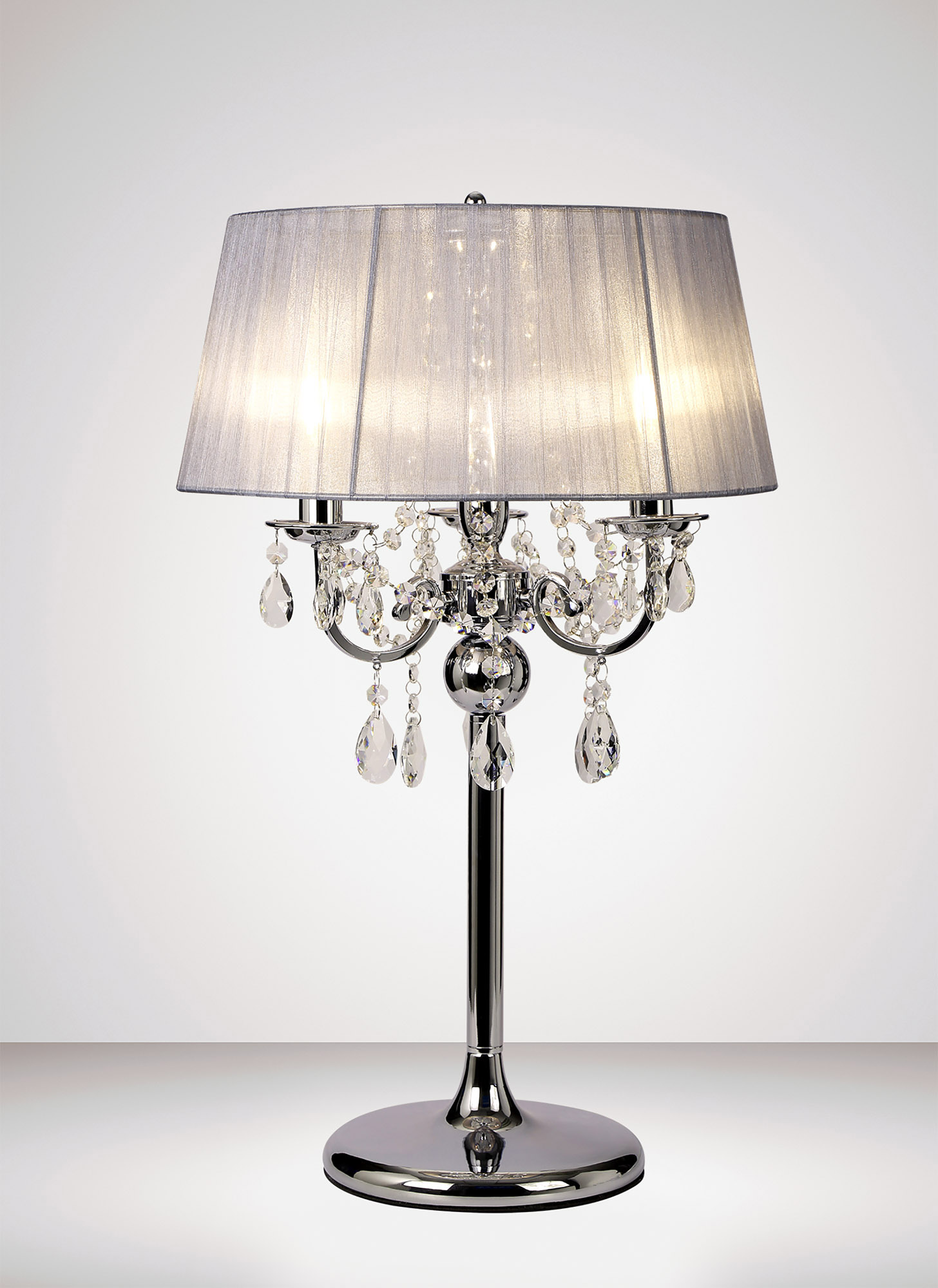 Olivia Polished Chrome-Grey Crystal Table Lamps Diyas Shaded Table Lamps